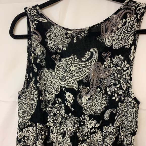 bila dress SZ Xl black & tan paisley maxi crinkle bohemian casual babydoll - Picture 5 of 12